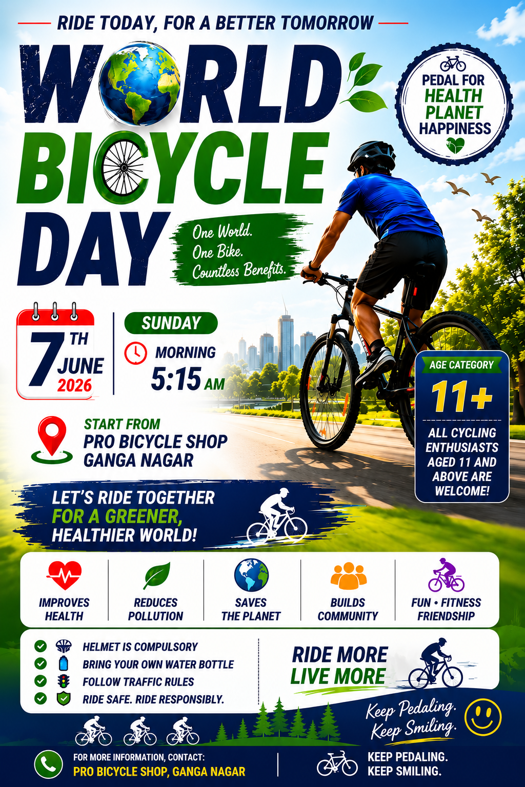 🚴 World Bicycle Day Ride 2026 to Promote Health and Sustainability in Ganga Nagar